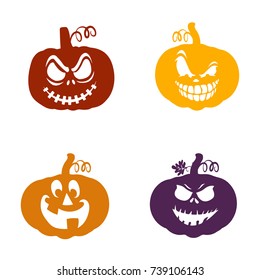 Halloween, Pumpkins emotion, silhouette on white background, vector.