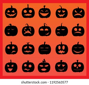 Halloween pumpkins emotions emoji icons faces set 