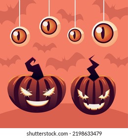 halloween pumpkins and eyeballs background style