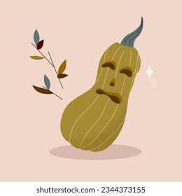 Halloween pumpkins with a face on a light background isolated illustration. Vector Cartoon Illustration.