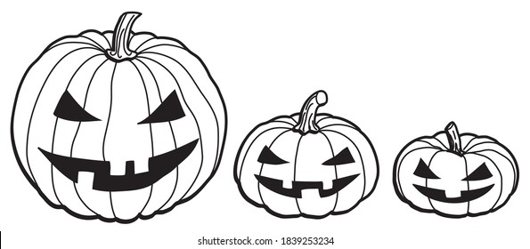 Halloween pumpkins faces drawing vector 