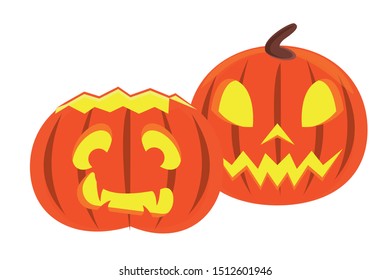 halloween pumpkins with faces icons vector illustration design