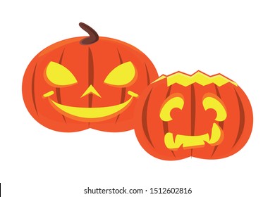halloween pumpkins with faces icons vector illustration design