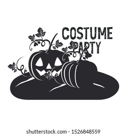 halloween pumpkins with faces scene vector illustration design