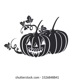 halloween pumpkins with faces scene vector illustration design