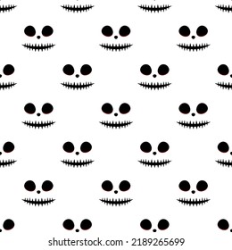 Halloween pumpkins faces seamless pattern. Black silhouette  carved face pumpkin on white background. Halloween party background. Design for wrapping paper, wallpaper, fabric. Vector illustration