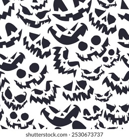Halloween pumpkins faces vector cartoon seamless pattern background.