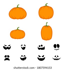 Halloween-Kürbis und Faces-Vektorgrafik auf Weiß