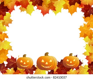 Halloween pumpkins with fall leaves