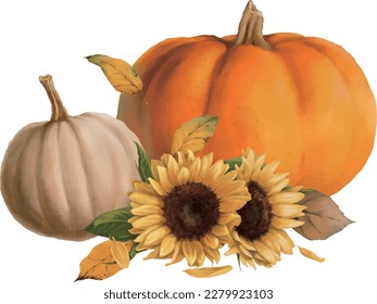 Calabazas de Halloween y hojas caídas. Apuntes de humor para caídas. Aislado sobre fondo blanco.