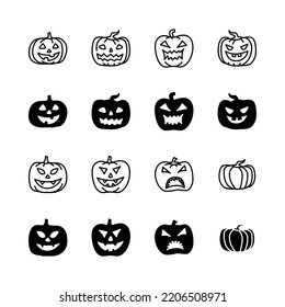 Halloween pumpkins flat line icons set. Simple flat vector illustration for web site or mobile app.