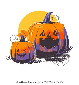 Halloween pumpkins with funny faces
