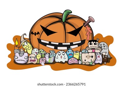 Caricatura de calabazas y fantasmas de Halloween