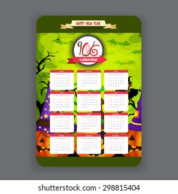 halloween pumpkins green background Calendar 2016 year design