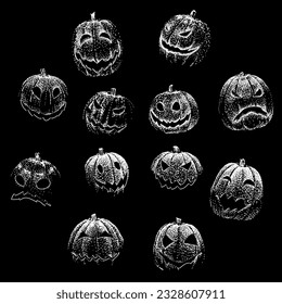 halloween Kürbis handgezeichnete Vektorgrafik einzeln auf schwarzem Hintergrund.