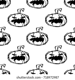 Halloween Pumpkins - Hand Drawn Doodle Seamless Pattern / Background. Vector Illustration