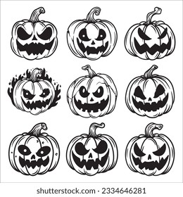 halloween pumpkins hand drawn vector