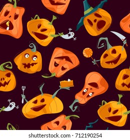 Halloween pumpkins. Happy halloween. Seamless background pattern. Vector illustration