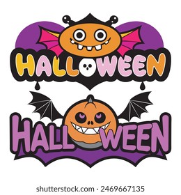 Halloween pumpkins, Happy Halloween vector lettering.