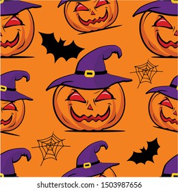 Halloween pumpkins in the hat color seamless