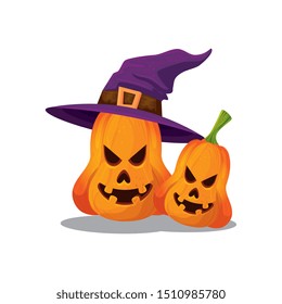 halloween pumpkins with hat witch isolated icon