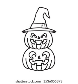 halloween pumpkins with hat witch isolated icon vector illustration design