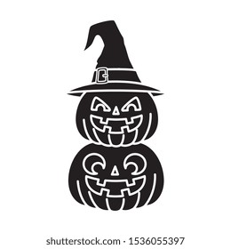 halloween pumpkins with hat witch isolated icon vector illustration design