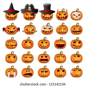 Halloween Pumpkins; Horror Persons; Emotion Variation; Vector Icon Set