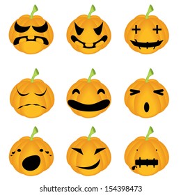 Halloween Pumpkins; Horror Persons; Emotion Variation; Vector Icon Set