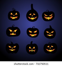 Halloween pumpkins icon set vector