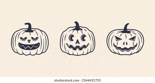 Halloween pumpkins icons set. Halloween pumpkins icons isolated on white background. Design elements for logo, poster, emblem. Vector illustration