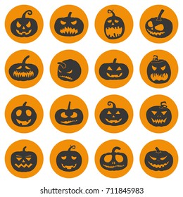 halloween pumpkins icons set, vector illustration