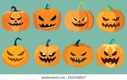 halloween pumpkins isolated . Flat style vector illustration.