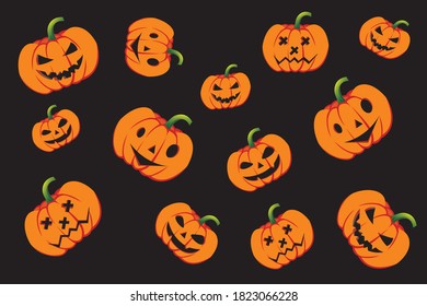 halloween pumpkins Isolated on black background. Great for greeting cards, invitations, for printing on T-shirts and more clothes. halloween print