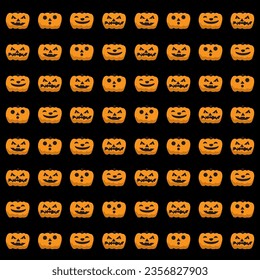 Halloween pumpkins isolated on black background. Vector illustration.