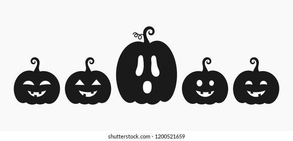 Halloween pumpkins Jack O Lanterns with different faces icons. Vector illustration