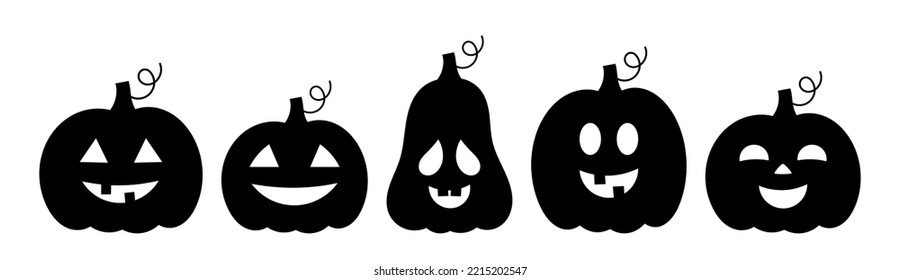 Calabazas de Halloween Jack O Lanterns con diferentes rostros de colección de íconos. Ilustración del vector