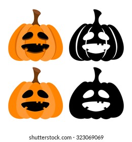 Halloween pumpkins with Jack O`Lantern face isolated on white background. Vector illustration.