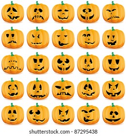 Halloween pumpkins as Jack O`Lantern, vector illustration