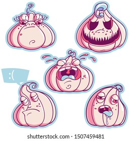 Halloween Pumpkins Jack Set. 5 Pumpkins Illustration For Your Business Project. Pumpkin Vector Illustration