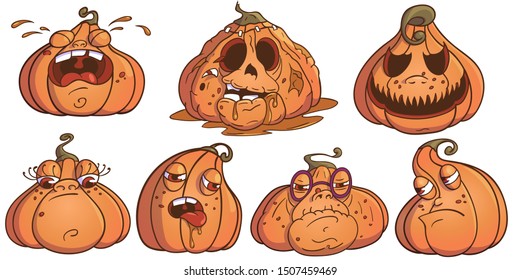 Halloween Pumpkins Jack Set. 7 Pumpkins Illustration For Your Business Project. Pumpkin Vector Illustration