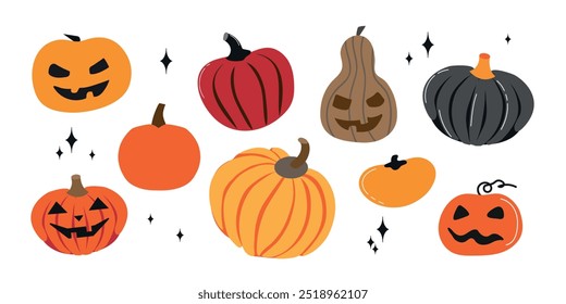 Abóboras de Halloween e Jack-O-Lanterns coleção conjunto ícone clipart avatar logotipo ilustração isolada