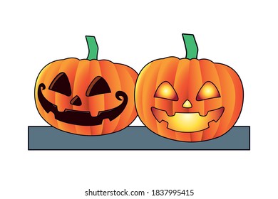 halloween pumpkins lanterns isolated icon vector illustration design