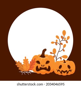 halloween pumpkins and leafs circular frame