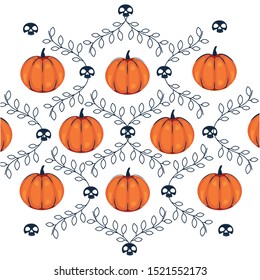 halloween pumpkins and leafs season vector illustration design