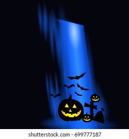 Halloween Pumpkins - Light shine blue - spooky - illustration