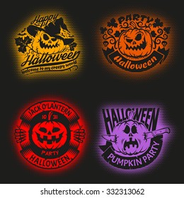 Halloween pumpkins logos on halftone, suitable for use on a dark background.