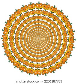 Halloween pumpkins in mandala style circle shape 