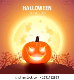 Halloween pumpkins with moonlight and trees background