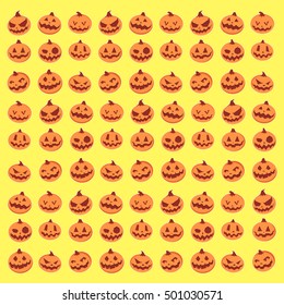 Halloween pumpkins mosaic pattern made in flat design on yellow background